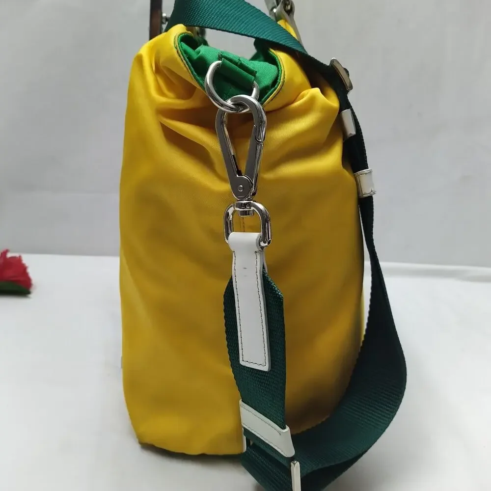 PRADA Two-Way Yellow Green Nylon Top Handle Zipper Satchel Crossbody Bag
